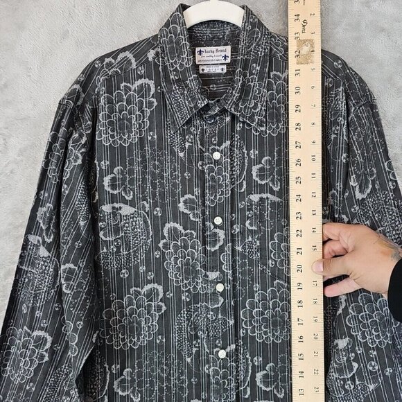 Lucky Brand Shirt Mens Size L Gray 100% Linen Koi Print Woven Breathable Casual - Picture 6 of 10